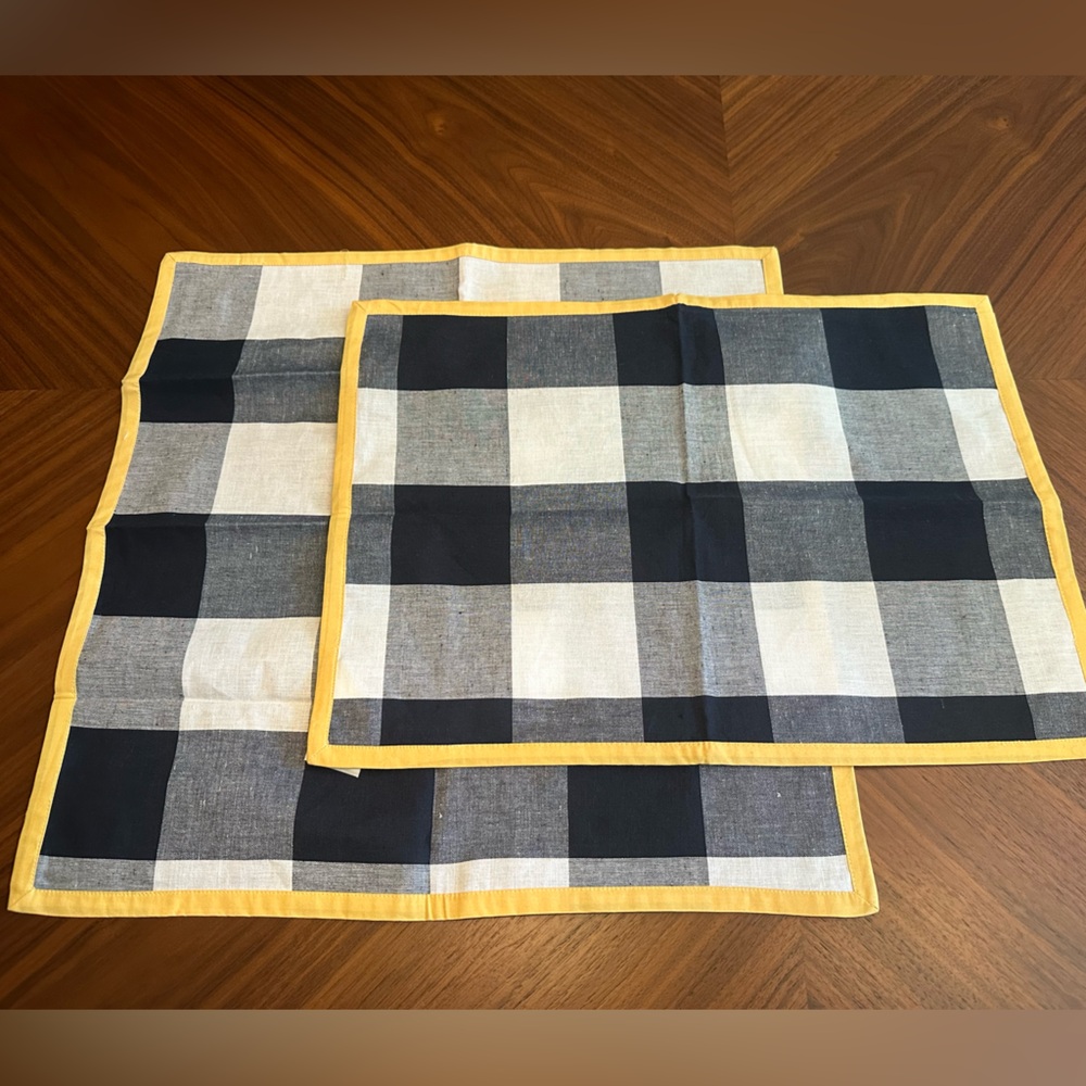 Williams Sonoma Napkins & Placemats (8 each) Navy & White Check w/ Yellow Border